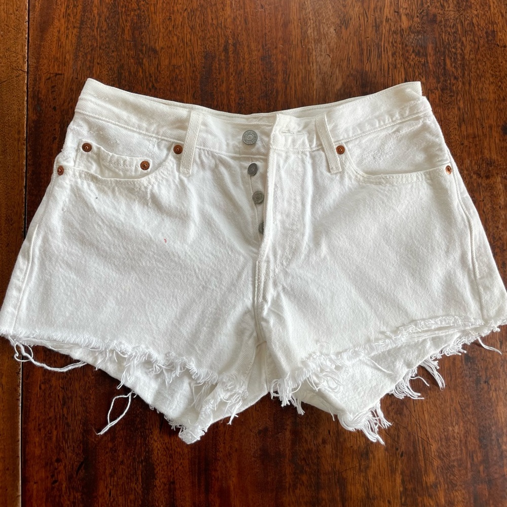 Levi’s white denim cutoff shorts